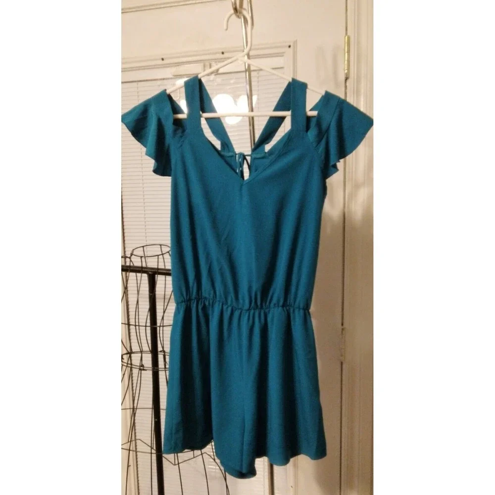 Peppermint womens teal sleeveless romper size medium. - Picture 1 of 9